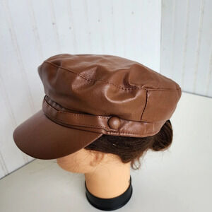 NWT Alexis Bendel Womens Faux Leather Newsboy Cabbie Cap One Size Tan MSRP$40
